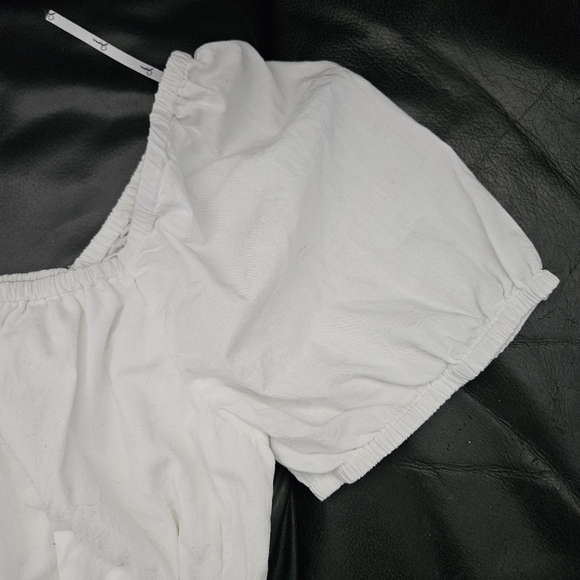 Japna Gaze Sz L White Crop Top with Puffed Sleeves Smoked Back 100% Cotton - Picture 4 of 9